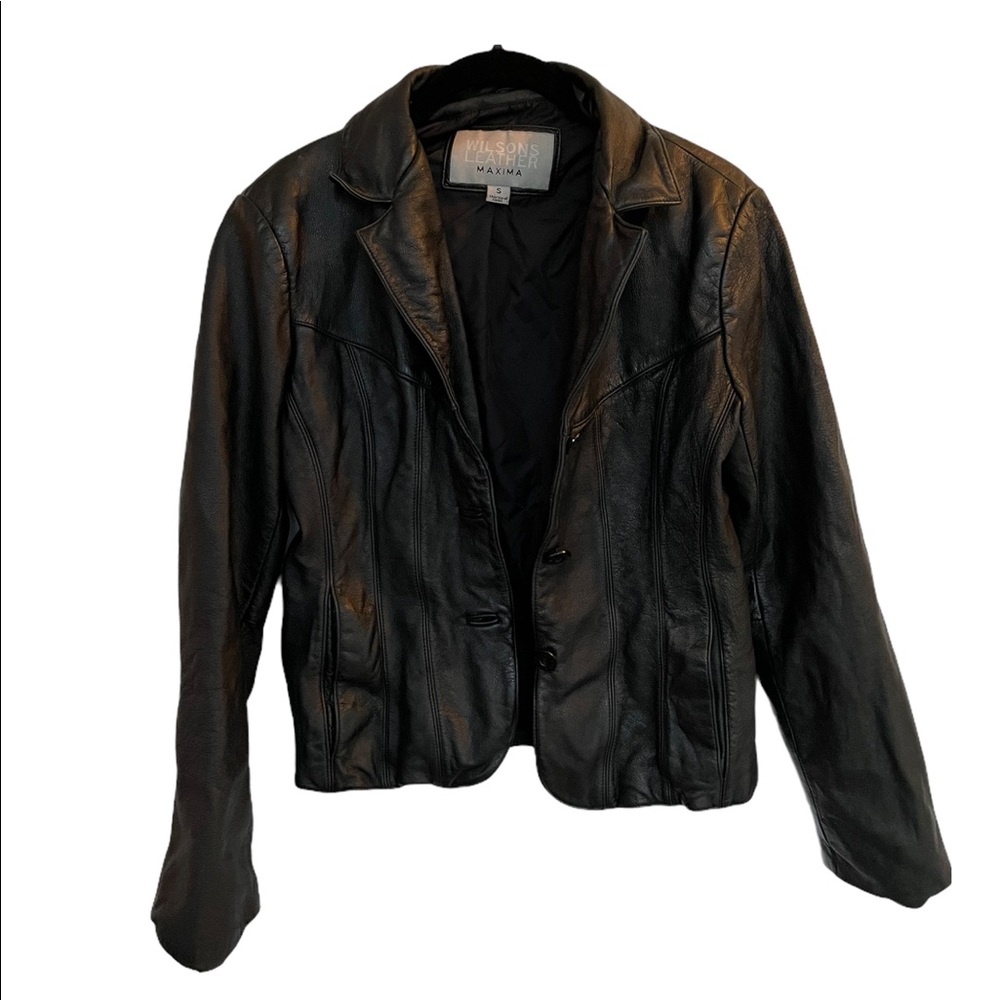 Wilsons Vintage Womens Long Sleeve Button Front Leather black Jacket Size Small